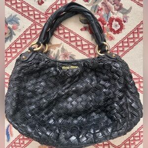Vintage Miu Miu Black Woven Leather Bag